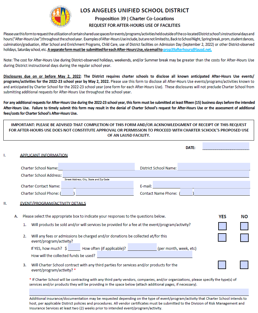  After Hours Request Form